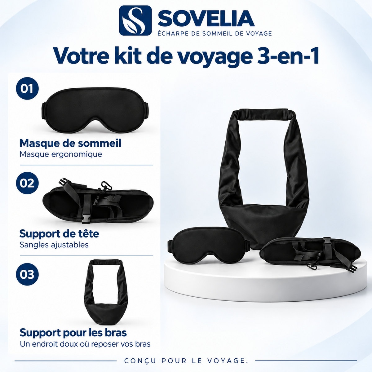 SOVELIA™ AirCocoon 3-en-1 – Kit Sommeil de Voyage